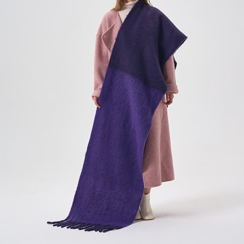 Women's Winter Simple Two-Tone Fringe Scarf - Purple - image 13