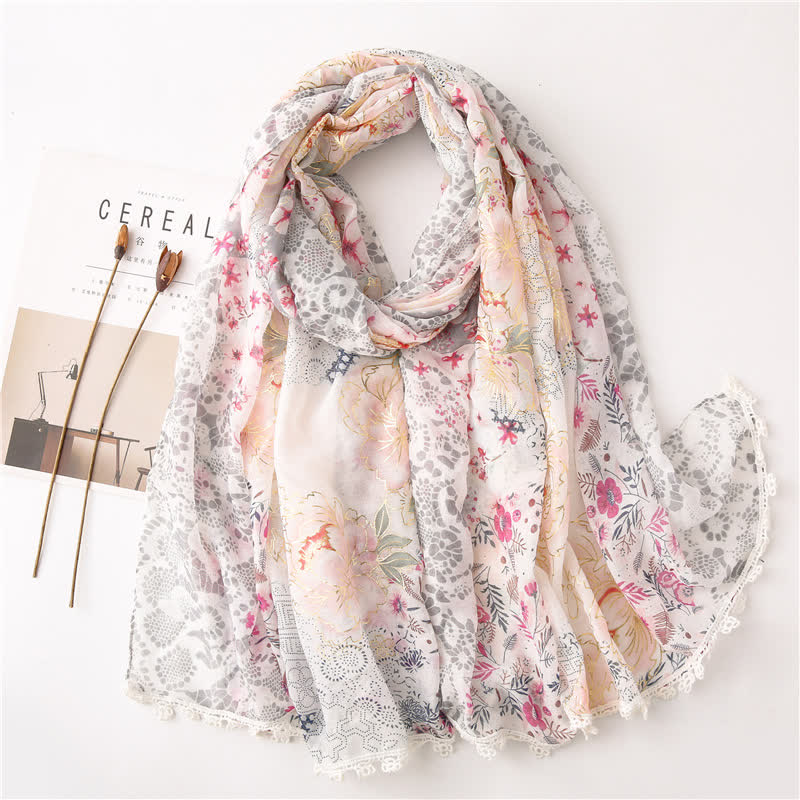 Women's Thin Voile Floral Lace Scarf - White - image 0