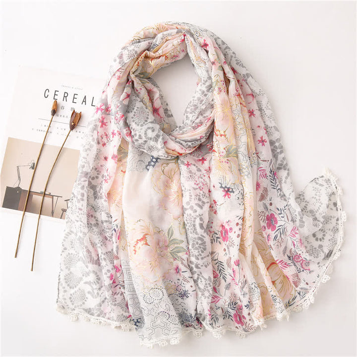 Women's Thin Voile Floral Lace Scarf - White - image 0