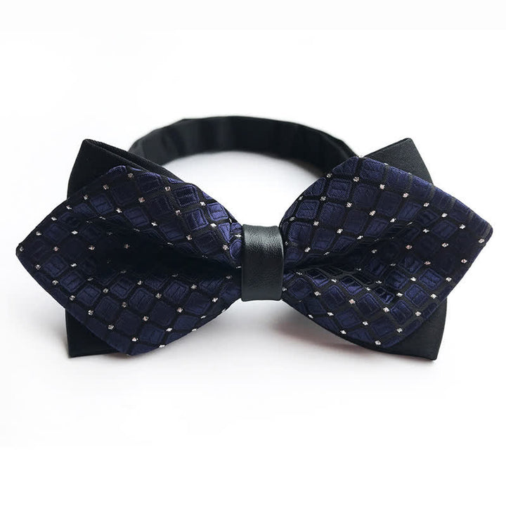 Men's Dotted Diamond Double-layer Pointy Bow Tie - Dark Blue - image 3