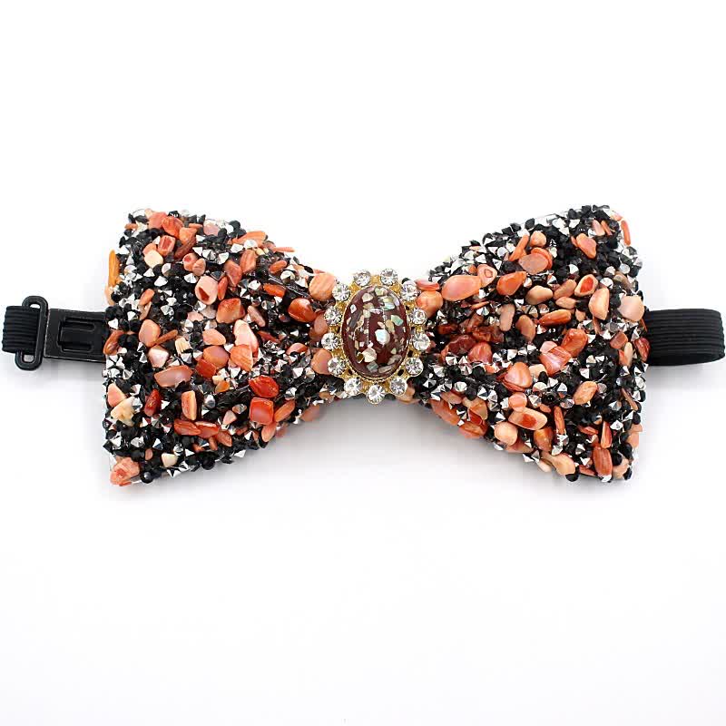 Men's Natural Stone Colored Beads Bow Tie - Red - image 0