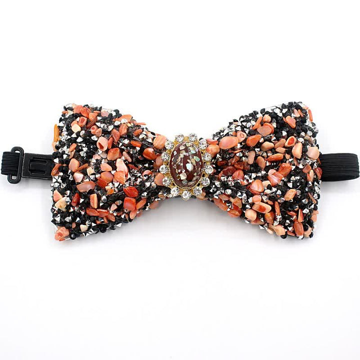 Men's Natural Stone Colored Beads Bow Tie - Red - image 0