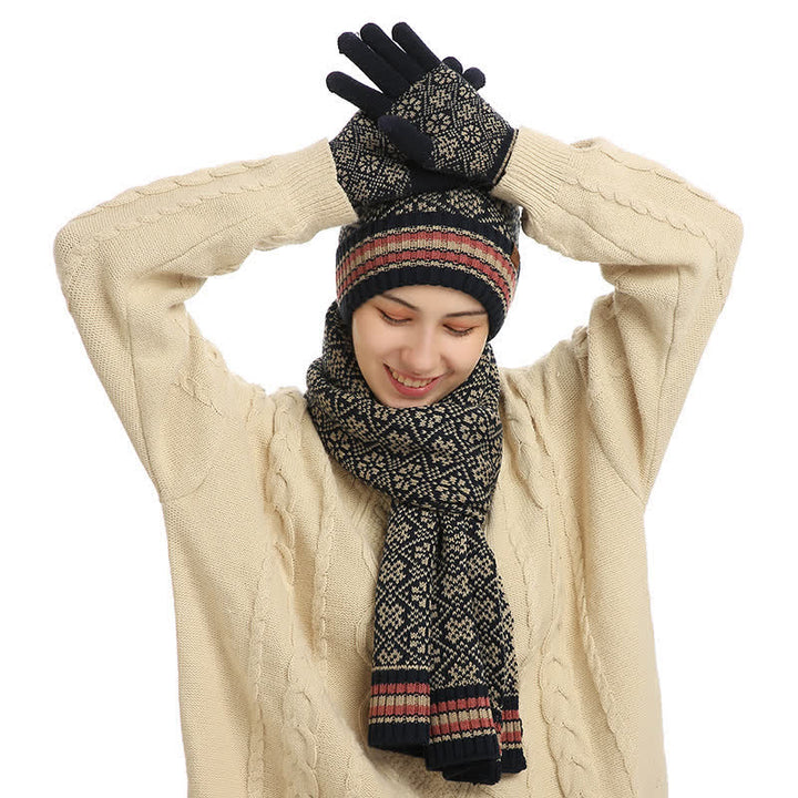 3Pcs Unisex Snowflake Hat Scarf Touchscreen Gloves Set - image 5
