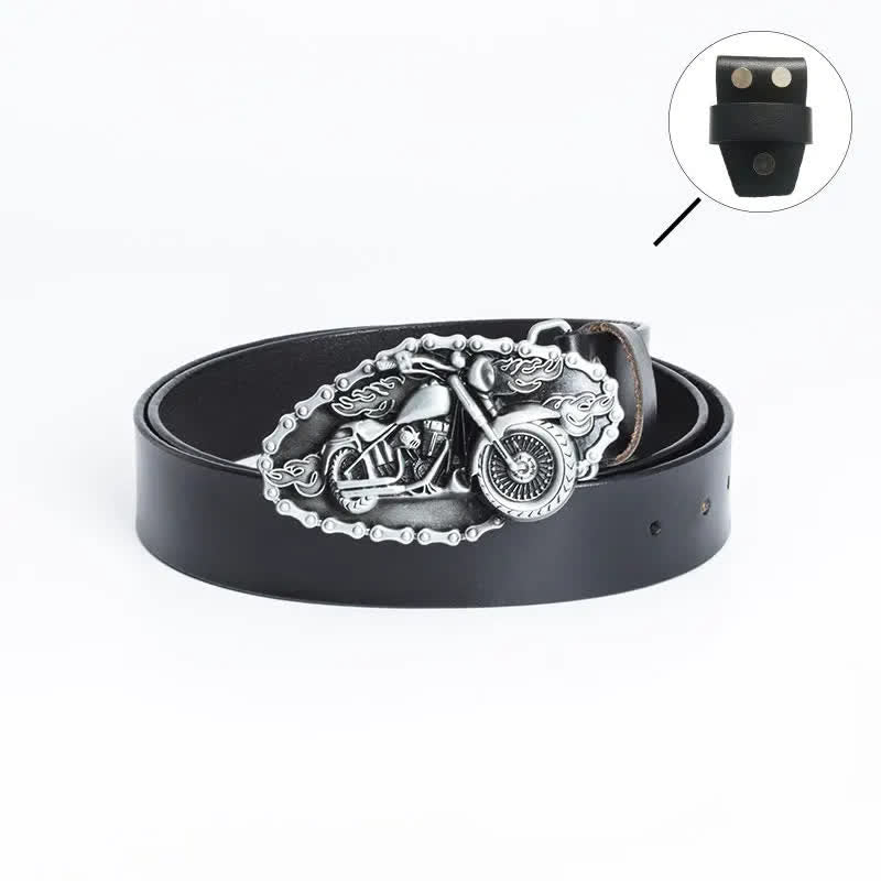 Men's Punk Locomotive Motorcycle Leather Belt - Leather Linker - Black / Silver - 46 - image 2