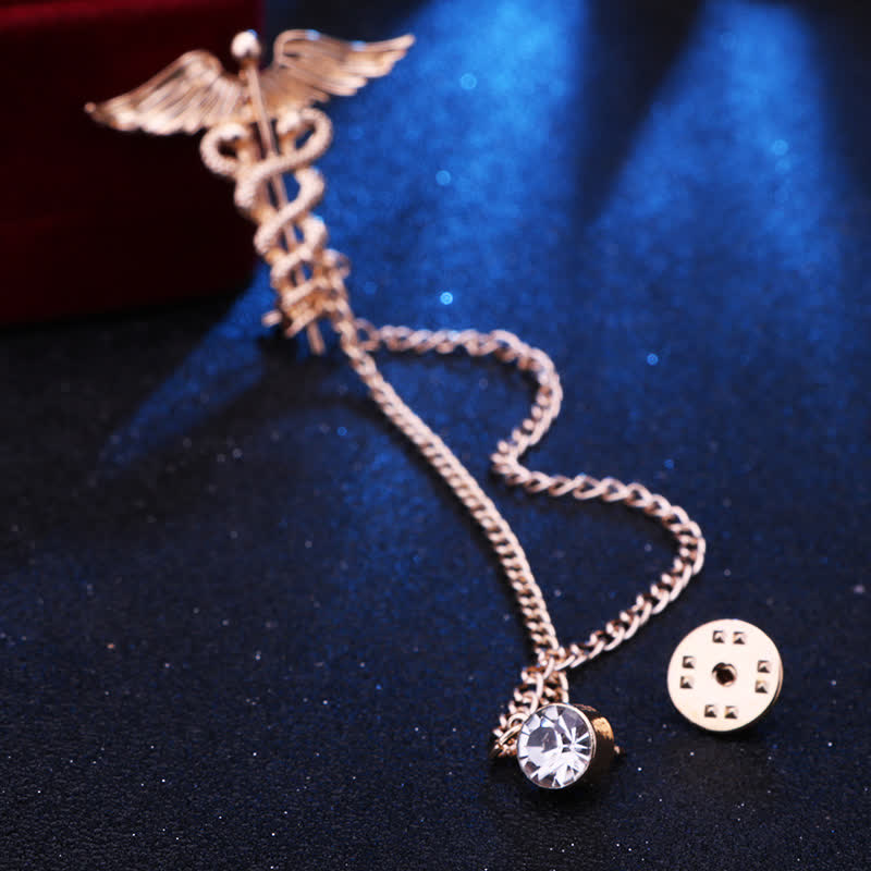 Men's Caduceus Double Snakes Chain Brooch - image 3