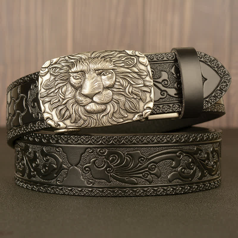 Men's Honor Male Lion Head Leather Belt - Silver & Black - 46 - image 18