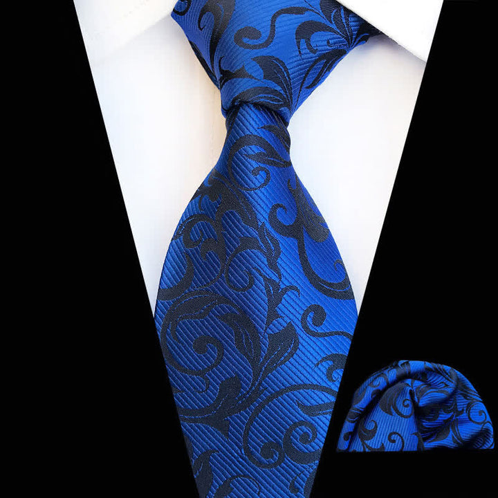 2Pcs Men's Plant Swirl Floral Necktie Set - Blue - image 8