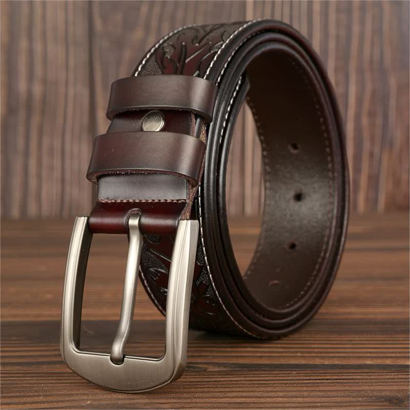 Men's Floral Embossed Pattern Leather Belt - image 15
