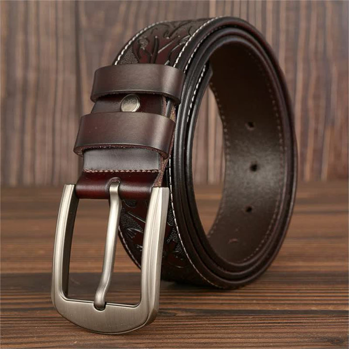 Men's Floral Embossed Pattern Leather Belt - image 15