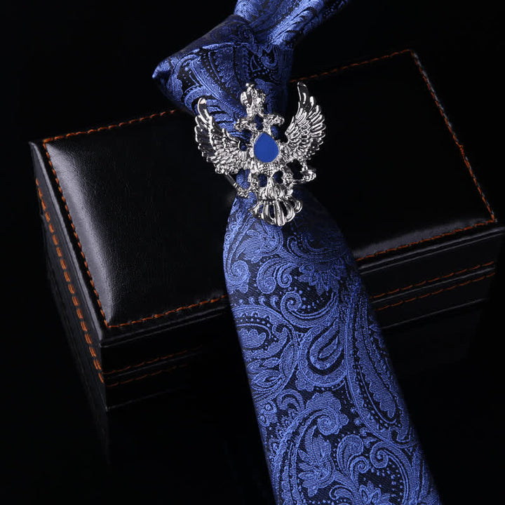Men's Royal Throwback Pin Buckle Necktie - Eagle & Blue Paisley - image 9