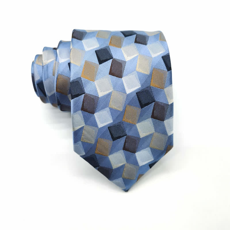 Men's Colorful Geometric Square Pure Silk Necktie - Blue - image 2
