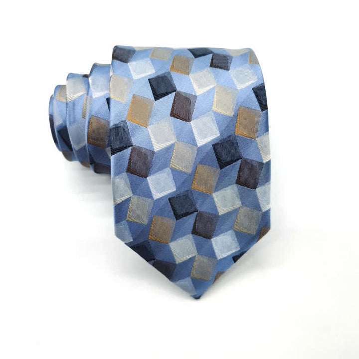 Men's Colorful Geometric Square Pure Silk Necktie - Blue - image 2