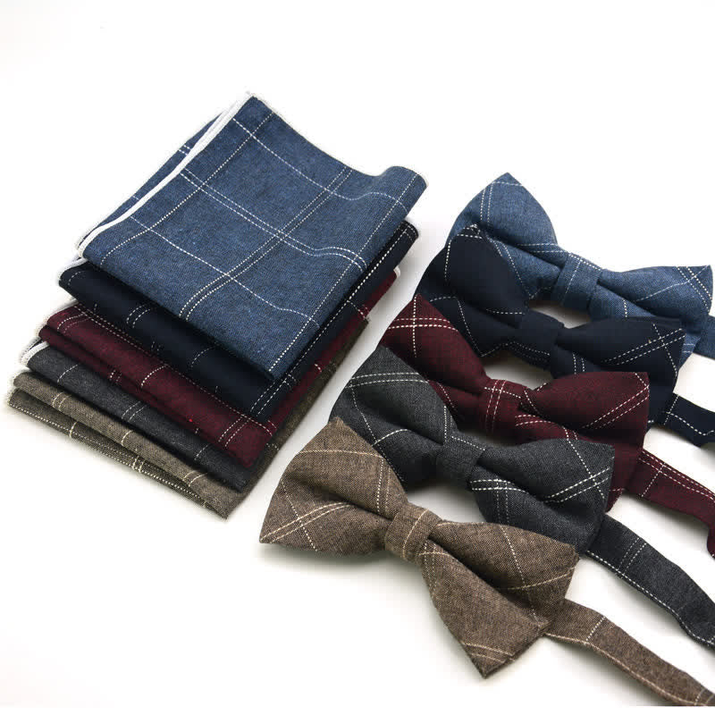 2Pcs Men's Classic Plaid Bow Tie Set - image 1