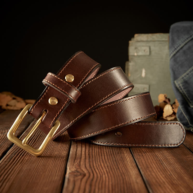 Men's Vintage Single Prong Buckle Leather Belt - image 1