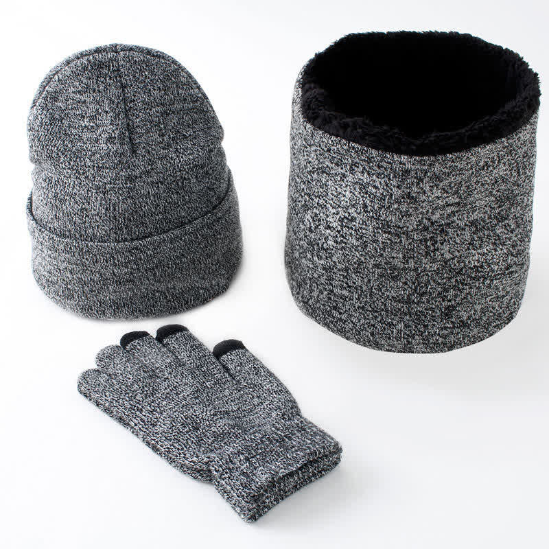 3Pcs Warm Beanie Hat Scarf Touchscreen Gloves Set - Light Gray - M (22"-22 7/8") - image 14