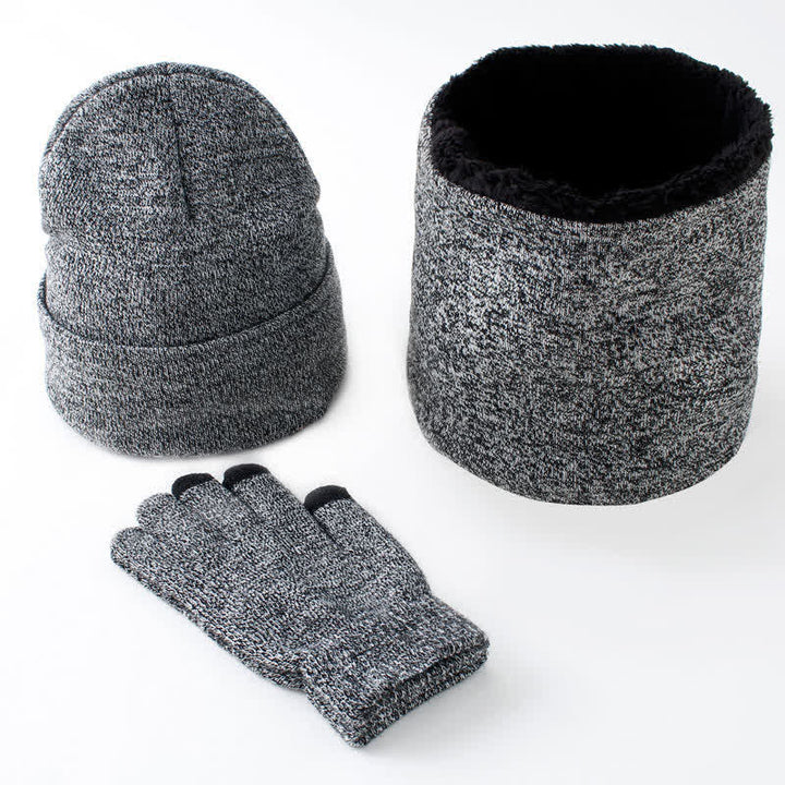 3Pcs Warm Beanie Hat Scarf Touchscreen Gloves Set - Light Gray - M (22"-22 7/8") - image 14