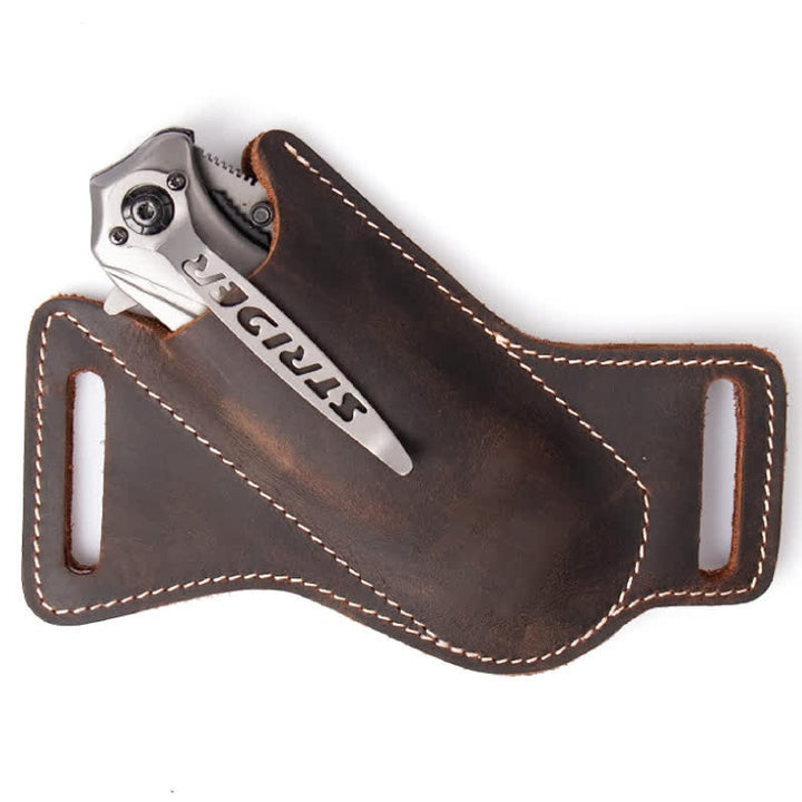 EDC Folding Knife Sheath Leather Holster Belt Bag - image 2