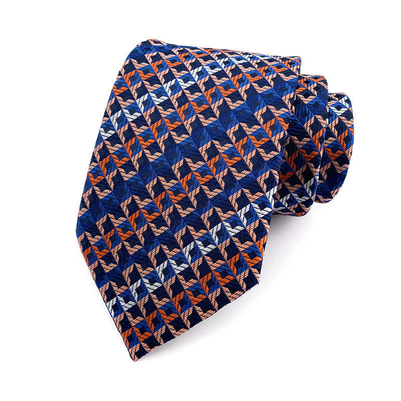 Men's Irregular Check Striped Necktie - Navy - image 0