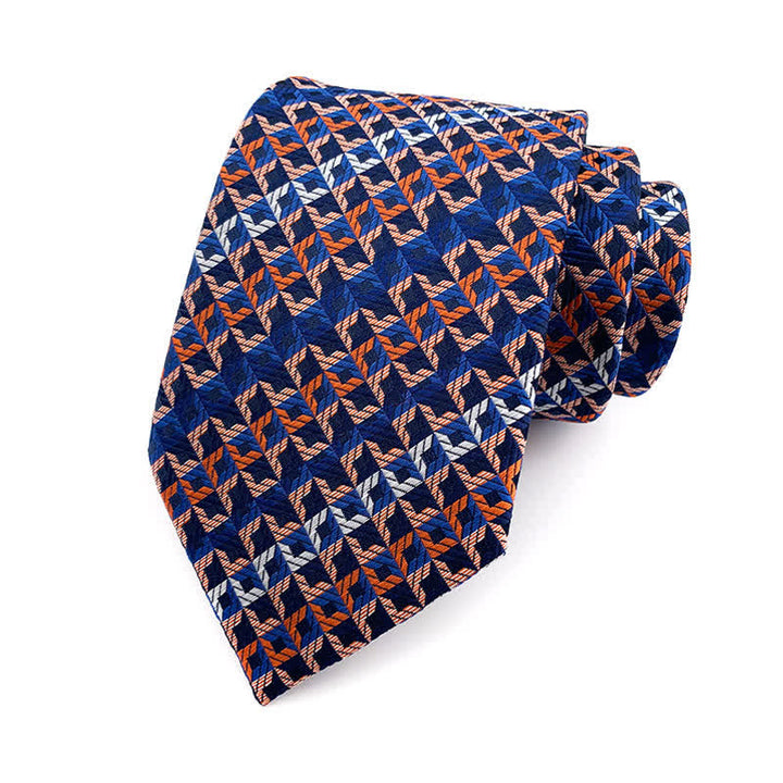 Men's Irregular Check Striped Necktie - Navy - image 0