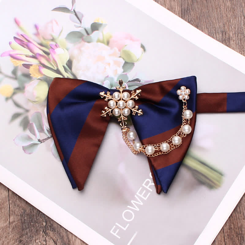Men's Pearl Striped Oversized Pointed Bow Tie - Chocolate & Navy - image 6