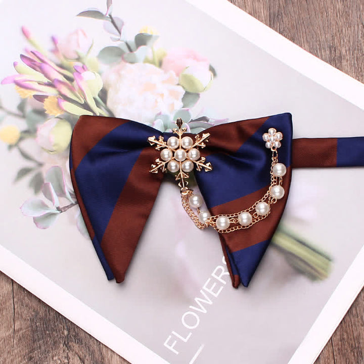 Men's Pearl Striped Oversized Pointed Bow Tie - Chocolate & Navy - image 6