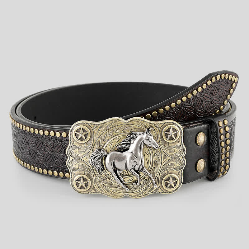 Men's Sturdy Horse Galloping Cowboy Leather Belt - Horse - 40 - image 0