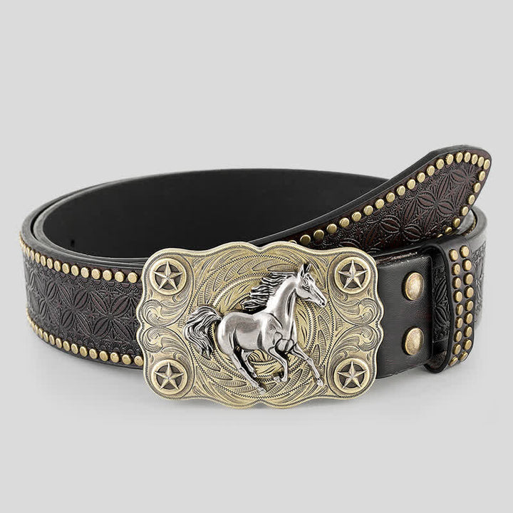 Men's Sturdy Horse Galloping Cowboy Leather Belt - Horse - 40 - image 0