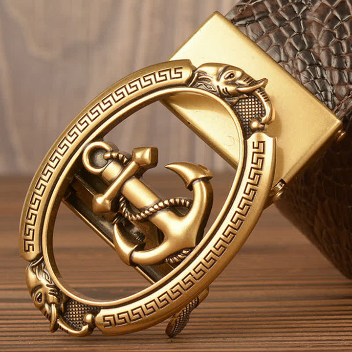 Men's Nautical Anchor Crocodile Embossed Leather Belt - image 3