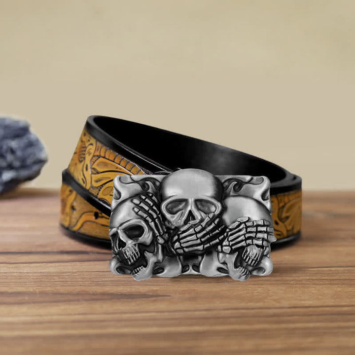 Men's DIY Horrible Laugh Skull Buckle Leather Belt - Skull - SandyBrown Belt (40) - image 14