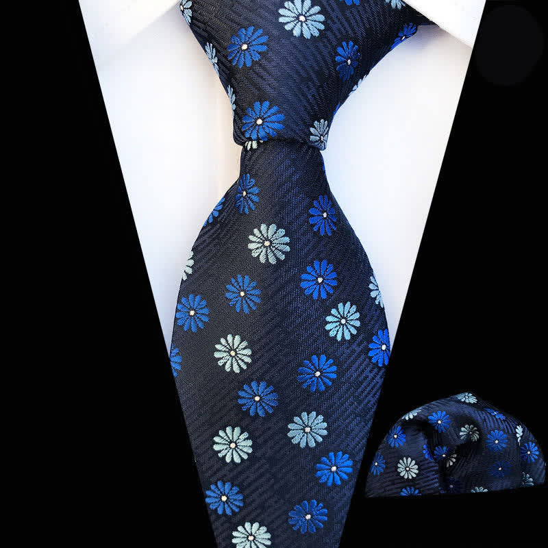 2Pcs Men's Daisies Floral Necktie Set - Blue - image 0