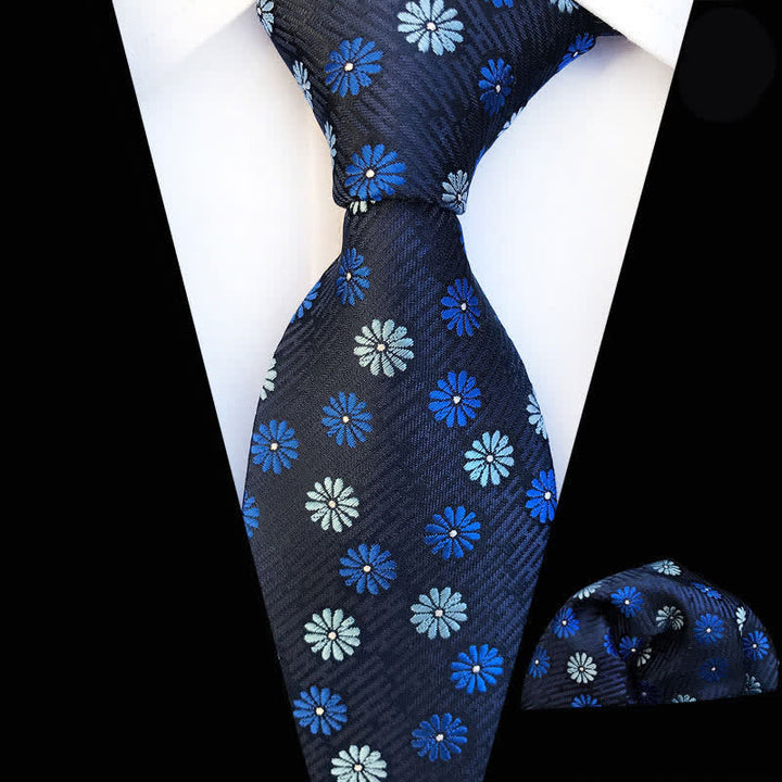 2Pcs Men's Daisies Floral Necktie Set - Blue - image 0