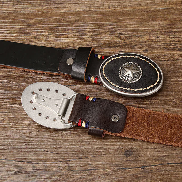 Men's Wild-West Pentacle Thicken Leather Belt - image 4