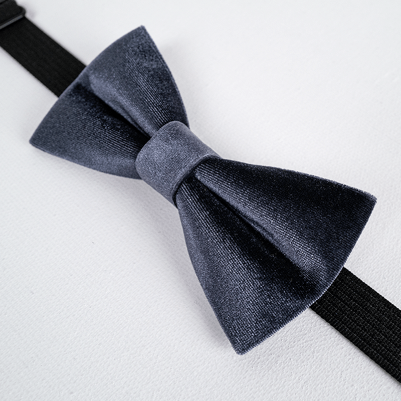 Men's Night Gray Solid Color Velvet Bow Tie - image 4