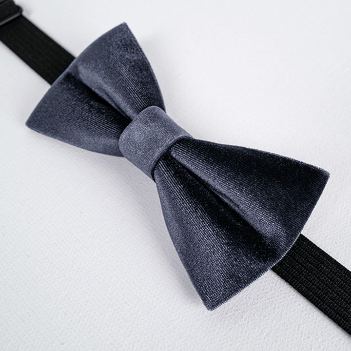 Men's Night Gray Solid Color Velvet Bow Tie - image 4