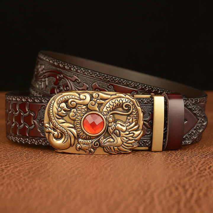 Men's Engraved Dragon Gemstone Leather Belt - image 3