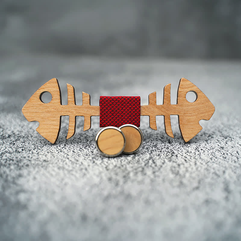 3Pcs Men's Fishbone Wooden Bow Tie Set - image 4