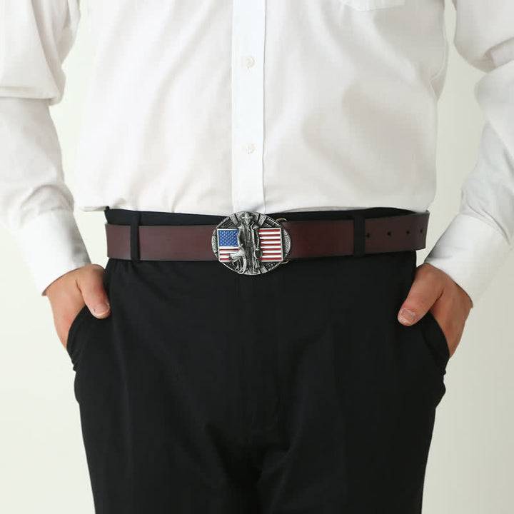 Men's DIY American Flag Cowboy Buckle Leather Belt - image 2