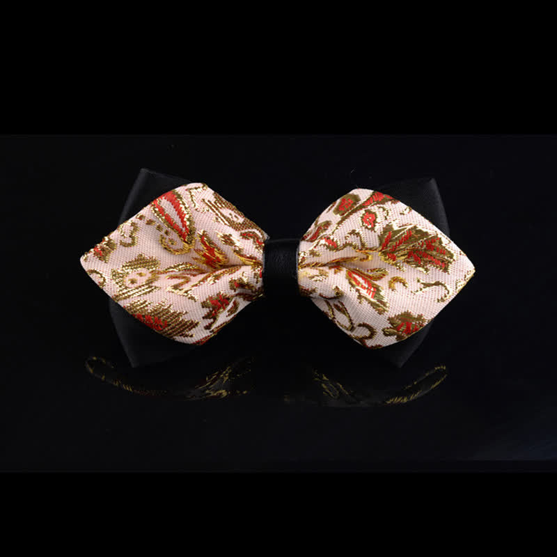 Men's Floral Rose Pointy Tuxedo Bow Tie - Gold & Red - image 0