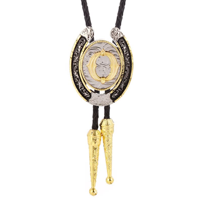 Modern Western Horseshoe Initial Letter A To Z Bolo Tie - Gold - O - image 19