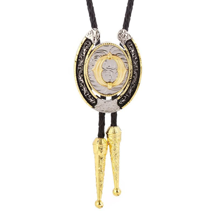 Modern Western Horseshoe Initial Letter A To Z Bolo Tie - Gold - O - image 19