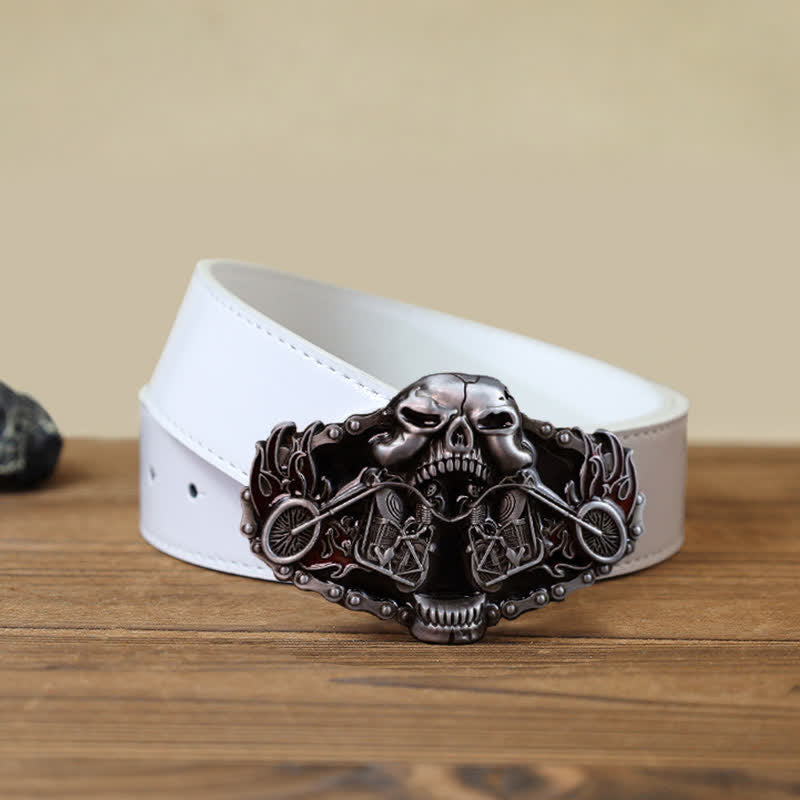 Men's DIY Skull Motorcycle Ghost Head Buckle Leather Belt - Skull - White PU Belt (40) - image 4
