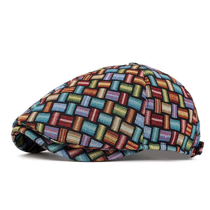 Artistic Retro Colored Jacquard Checkered Beret Hat - Six pieces - Dark Blue - Adjustable (22 1/2"-24") - image 9