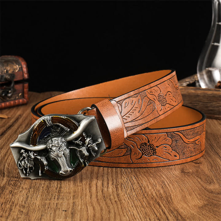 Men's Domineering Bull Head Leather Belt - Style #2 - 38 - image 3