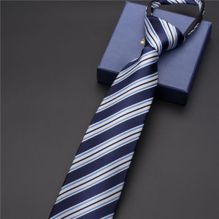 Men's Business Zipper Tie Novelty Necktie - Navy & White Striped - image 3