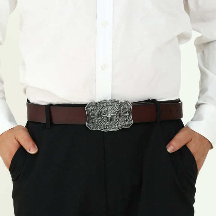 Men's DIY Long Horn Bull Arrow Buckle Leather Belt - image 2
