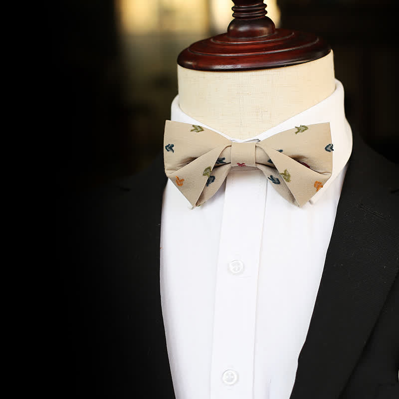 Men's Khaki Embroidery Arrows Bow Tie - image 5