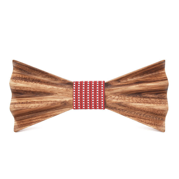 Men's Brown Stereo 3D Folded Wooden Bow Tie - Red - image 4