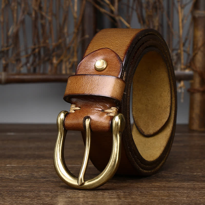 Men's Trend Worn-out Wrinkled Leather Belt - Yellowish Brown - 44 - image 7