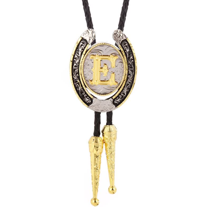 Modern Western Horseshoe Initial Letter A To Z Bolo Tie - Gold - E - image 9