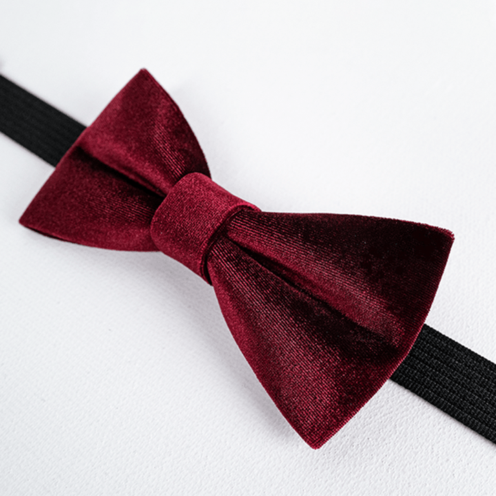 Men's Burgundy Solid Color Velvet Bow Tie - image 4